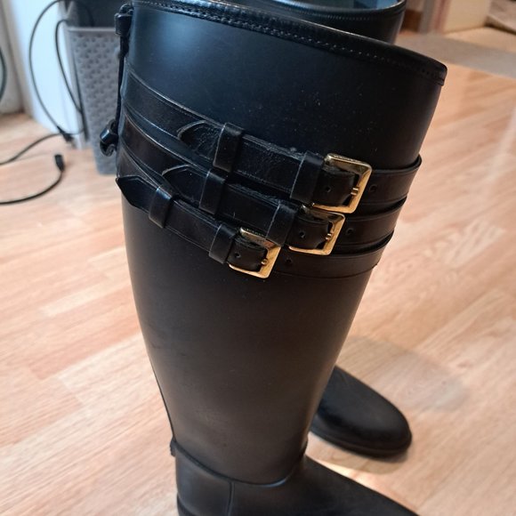 Burberry Black Rubber Bucckle Equestrian Rain Boots Size 37 - Picture 1 of 7